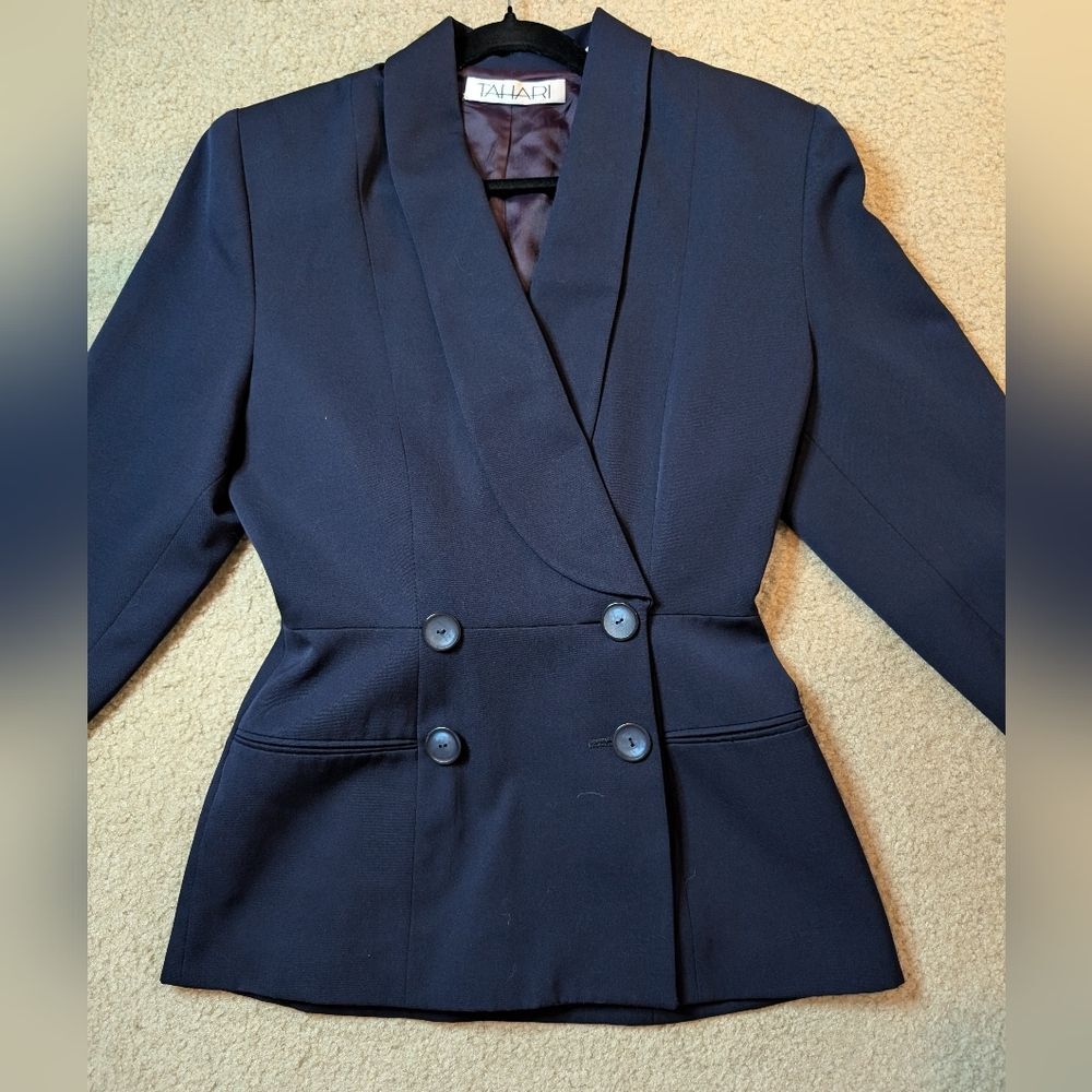 EUC Vintage 80s Tahari 100% Wool Shoulder Pad Double Breasted Blazer Sz 4